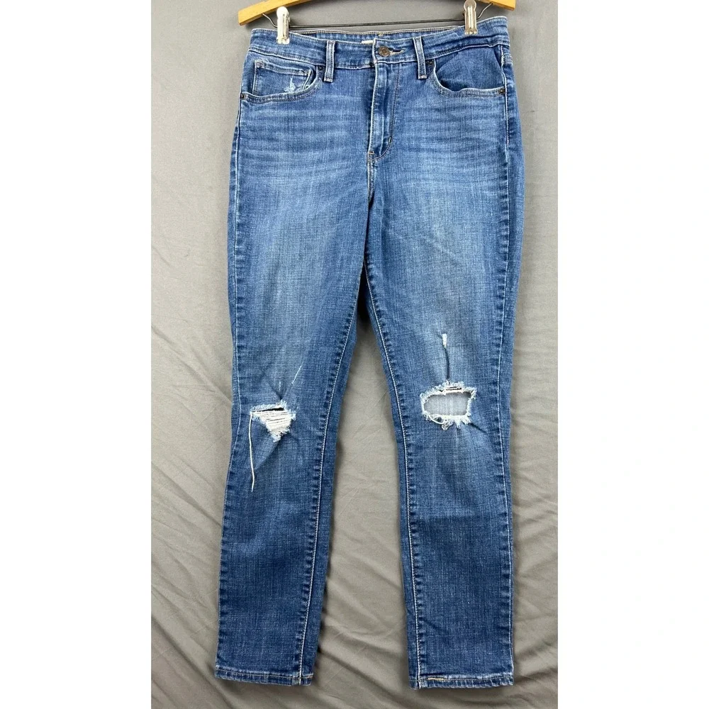 Levi 721 High Rise Skinny Womens 31 Jeans Blue Distressed Denim Good